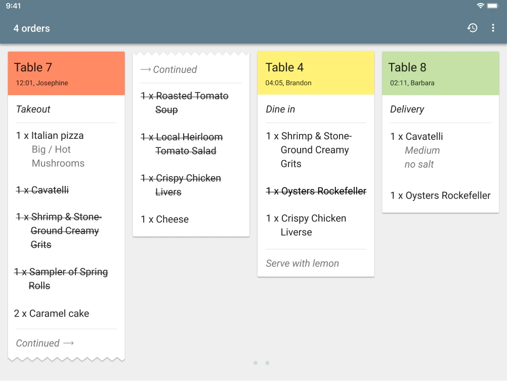 	Kitchen order management   displays information